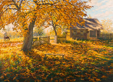 Painting titled "Gold of Autumn" by Elena Barkhatkova, Original Artwork, Oil