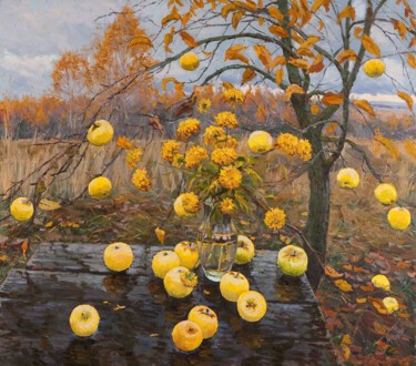 Картина под названием "Still Life with App…" - Elena Barkhatkova, Подлинное произведение искусства, Масло