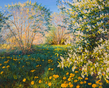 Painting titled "Spring Landscape" by Elena Barkhatkova, Original Artwork, Oil