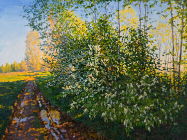 Peinture intitulée "Bird Cherry Tree" par Elena Barkhatkova, Œuvre d'art originale, Huile