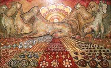 Картина под названием "Montañas de perros" - Elena Barón, Подлинное произведение искусства, Масло Установлен на Деревянная р…