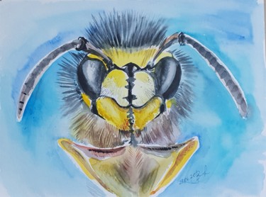 Painting titled "Honeybee" by Elena Belikova, Original Artwork, Watercolor