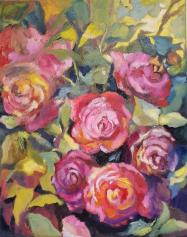 Painting titled "Roses" by Elena Belikova, Original Artwork, Oil