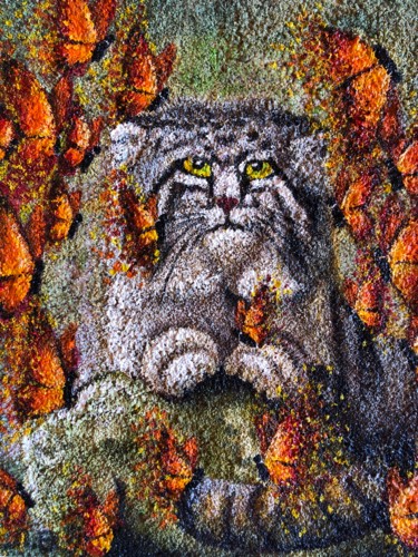 Dreaming Manul and butterflies Ζωγραφική με τίτλο "Dreaming Manul and…" από Elena Belous, Αυθεντικά έργα τέχνης, Λάδι Τοποθετήθηκε στο Τσάντα καμβά