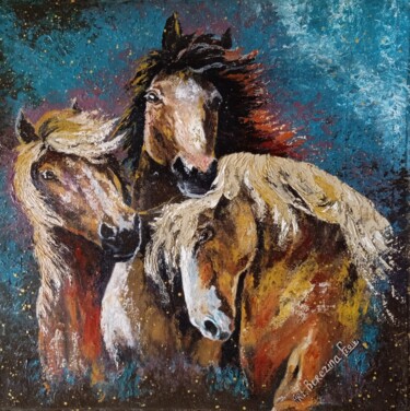 Malerei mit dem Titel "Three horses" von Elena Berezina, Original-Kunstwerk, Acryl