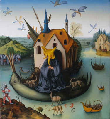 Pittura intitolato "Homme Éléphant" da Elena Bezhenova, Opera d'arte originale, Olio