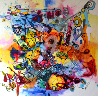 Картина под названием "ploaie-cu-cantec,ab…" - Elena Bissinger, Подлинное произведение искусства, Масло