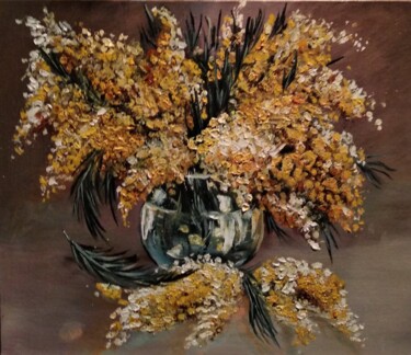 Painting titled "мимоза в вазе" by Elena Borodki, Original Artwork, Pigments