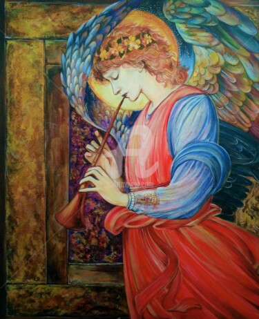 Painting titled "An Angel Playing a…" by Elena Boyko, Original Artwork, Acrylic