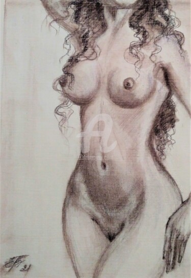 Drawing titled "Nude sepia sketch" by Elena Boyko, Original Artwork, Charcoal