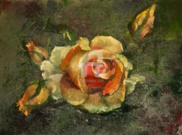 Painting titled "Tea rose" by Elena Boyko, Original Artwork, Oil