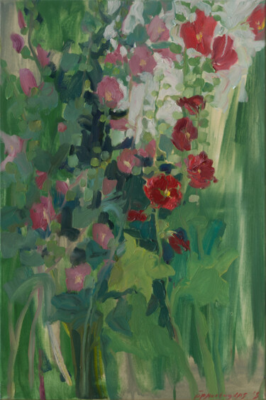 「Green summer」というタイトルの絵画 Elena Branovitskayaによって, オリジナルのアートワーク, オイル ウッドストレッチャーフレームにマウント