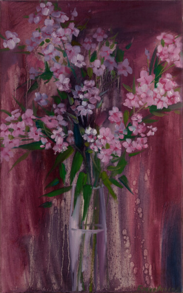 Painting titled "Pink phlox" by Elena Branovitskaya, Original Artwork, Oil Mounted on Wood Stretcher frame