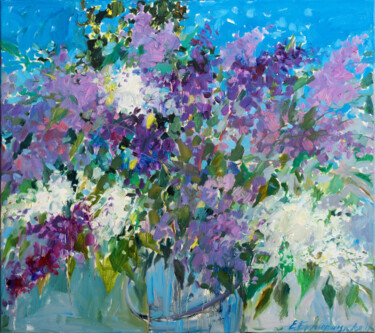 Картина под названием "Lilac branches in a…" - Elena Branovitskaya, Подлинное произведение искусства, Масло Установлен на Де…