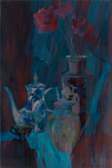 Картина под названием "Antique vases in th…" - Elena Branovitskaya, Подлинное произведение искусства, Масло Установлен на Де…