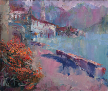 Painting titled "Pink evening in Per…" by Elena Branovitskaya, Original Artwork, Oil Mounted on Wood Stretcher frame