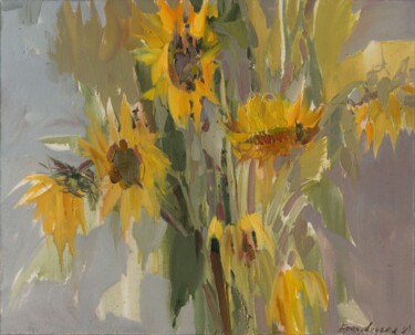 Pintura intitulada "Yellow sunflowers.…" por Elena Branovitskaya, Obras de arte originais, Óleo