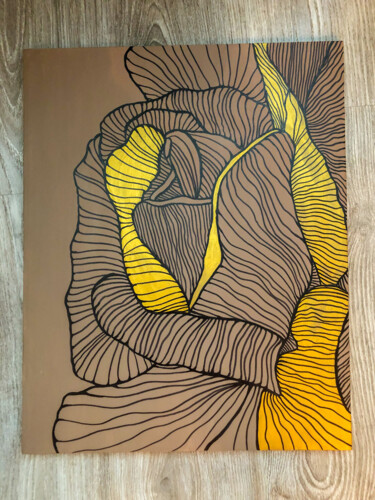 Картина под названием "Роза кофе с золотом" - Elena Burtonova, Подлинное произведение искусства, Акрил