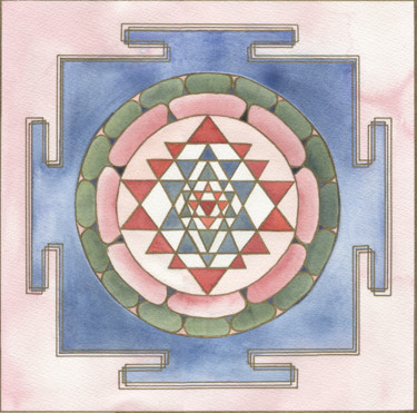 Peinture intitulée "Shri Yantra Hanahata" par Esserenza, Œuvre d'art originale, Aquarelle
