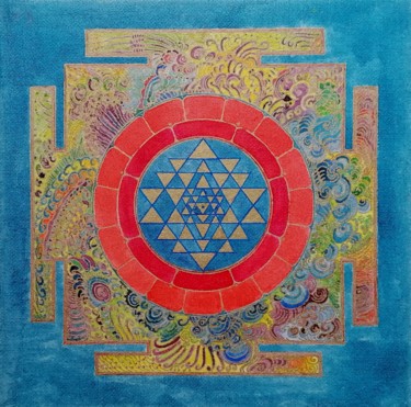 Pintura intitulada "Shri Yantra Deep Bl…" por Esserenza, Obras de arte originais, Aquarela