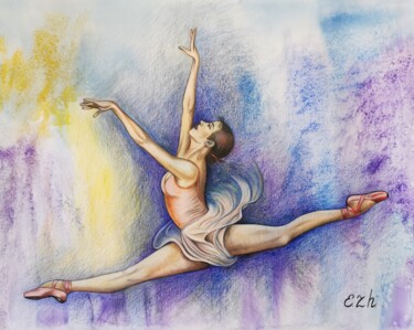 Рисунок под названием "Pastel Pencils & Wa…" - Elena Carlier, Подлинное произведение искусства, Пастель Установлен на Стекло