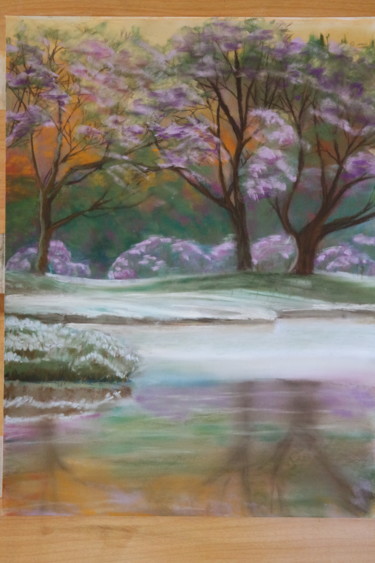 Pintura intitulada "Paisaje nevado" por Elena Checa, Obras de arte originais, Pastel