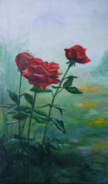 Painting titled "Rosas" by Elena Checa, Original Artwork, Oil