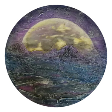Painting titled "Moon" by Elena Chugurova, Original Artwork, Acrylic Mounted on Wood Panel