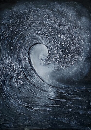 Painting titled "Wave. Night" by Elena Chugurova, Original Artwork, Acrylic