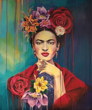 Pintura titulada "Frida Khalo" por Elena Chistik, Obra de arte original, Acrílico Montado en Bastidor de camilla de madera