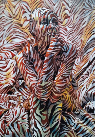 Ζωγραφική με τίτλο "Trapped in thoughts" από Елена Чистик, Αυθεντικά έργα τέχνης, Ακρυλικό Τοποθετήθηκε στο Ξύλινο φορείο σκ…