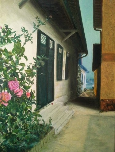 Pittura intitolato "Cap-Ferret. Village…" da Elena Cotté, Opera d'arte originale, Olio