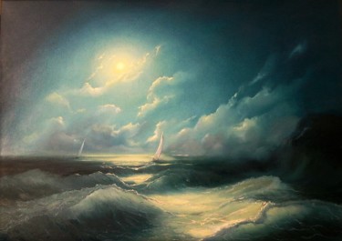 Pittura intitolato ""Clair de lune"" da Elena Cotté, Opera d'arte originale, Olio