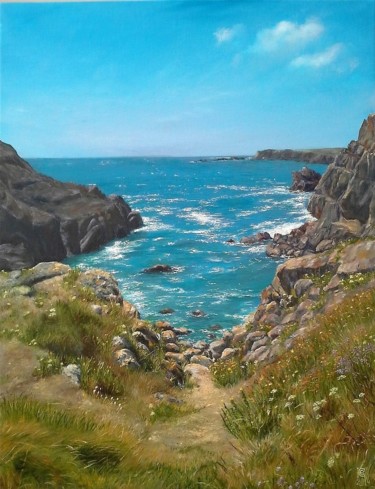 Painting titled ""Île d'Yeu "" by Elena Cotté, Original Artwork, Oil Mounted on Wood Stretcher frame