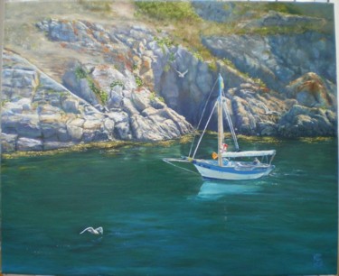 Painting titled "Île d'Yeu. Port de…" by Elena Cotté, Original Artwork, Oil Mounted on Wood Stretcher frame