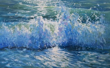 Painting titled "Bruit de la mer" by Elena Cotté, Original Artwork, Oil Mounted on Wood Stretcher frame