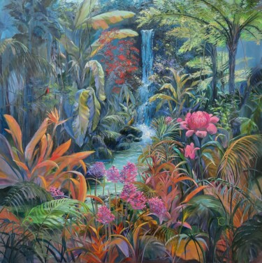 Картина под названием "Le jardin secret" - Elena Cotté, Подлинное произведение искусства, Масло Установлен на Деревянная рам…