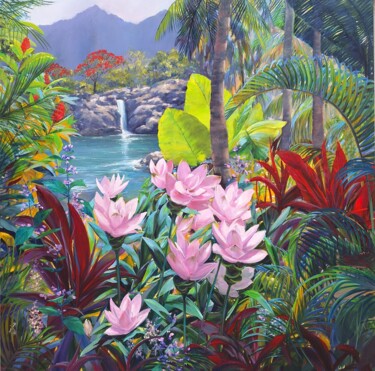 Painting titled ""CURCUMA "" by Elena Cotté, Original Artwork, Oil Mounted on Wood Stretcher frame