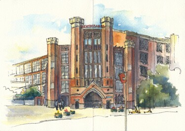 Painting titled "Old Factory" by Elena Demyanenko, Original Artwork, Watercolor