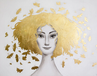 Painting titled "С бабочками в голове" by Elena Dodoka, Original Artwork, Acrylic