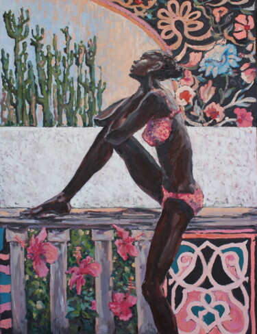Schilderij getiteld "Paraiso.Dream 2." door Elena Done, Origineel Kunstwerk, Olie Gemonteerd op Frame voor houten brancard