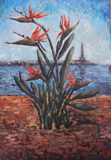 Painting titled "Puerto Banus" by Elena Done, Original Artwork, Oil Mounted on Wood Stretcher frame