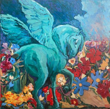 Painting titled "Pegasus 1" by Elena Done, Original Artwork, Oil Mounted on Wood Stretcher frame