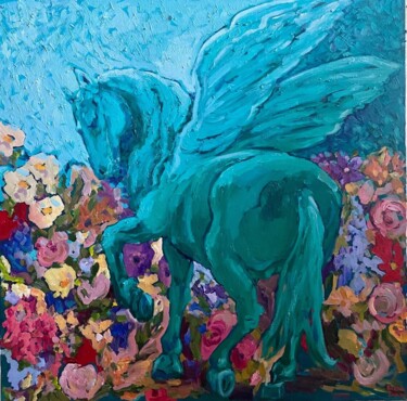 Painting titled "Pegasus 2" by Elena Done, Original Artwork, Oil Mounted on Wood Stretcher frame