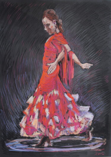 Desenho intitulada "Silhouettes. Dancer…" por Elena Done, Obras de arte originais, Pastel Montado em Cartão