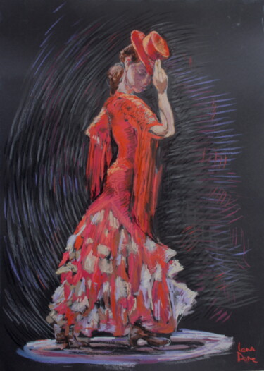 Desenho intitulada "Silhouettes.Dancer-2" por Elena Done, Obras de arte originais, Pastel Montado em Cartão