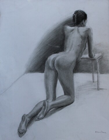 Drawing titled "Lady and a tabouret" by Elena Done, Original Artwork, Pencil