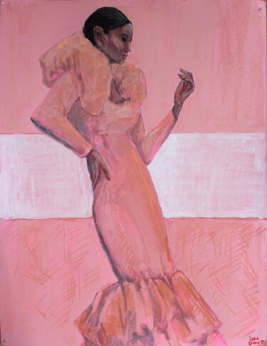 Desenho intitulada "Silhouettes.Pink on…" por Elena Done, Obras de arte originais, Pastel