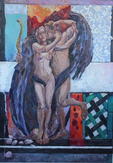 Painting titled "Amour & Psyche -2" by Elena Done, Original Artwork, Oil Mounted on Wood Stretcher frame