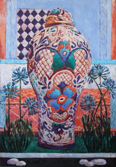 Malarstwo zatytułowany „Vase with resources…” autorstwa Elena Done, Oryginalna praca, Olej Zamontowany na Drewniana rama nos…